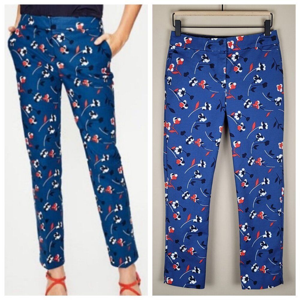 Boden Richmond 7/8 Pants Floral Cotton Stretch Blue Red Size 2